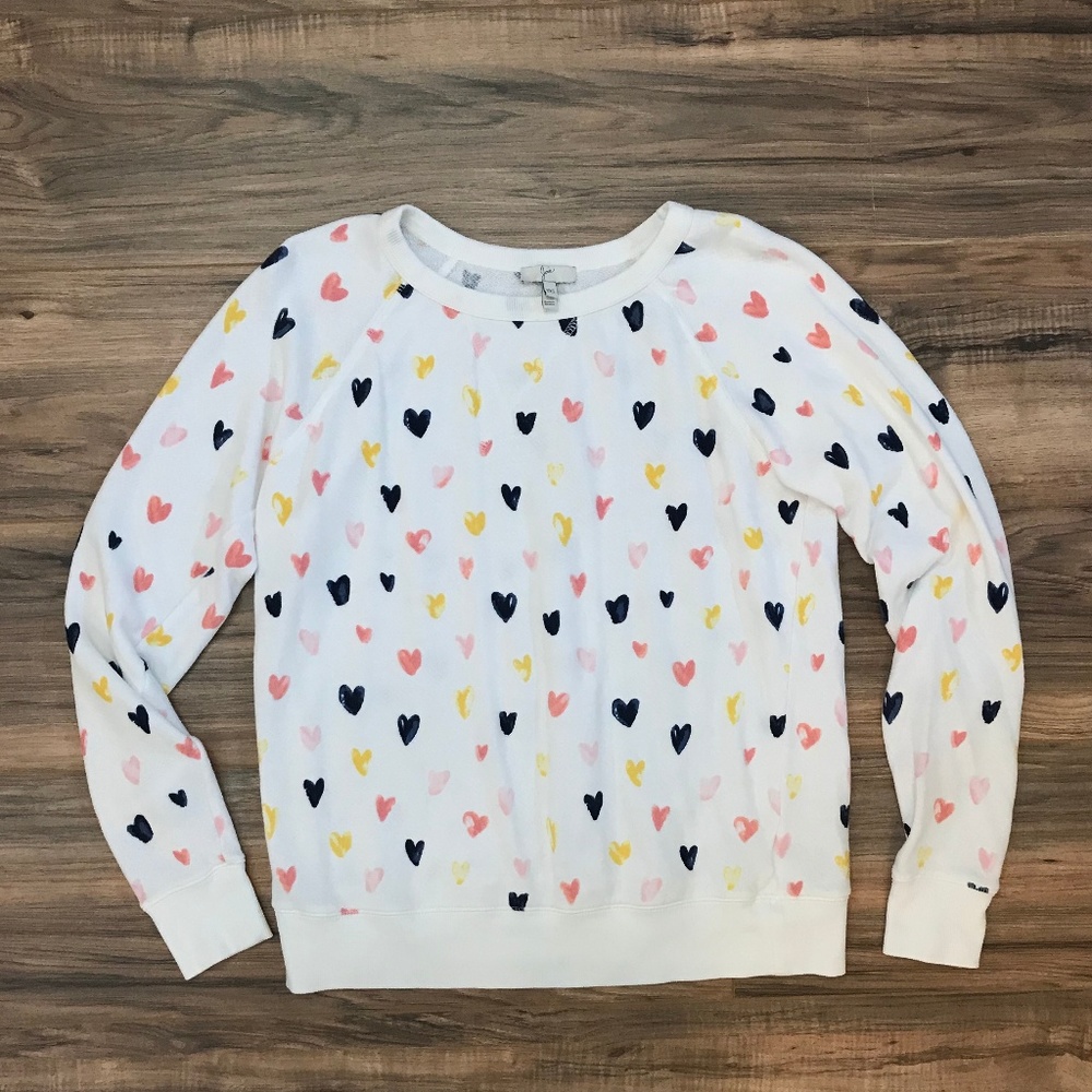 JOIE Edrie Hearts Print Crew Neck Sweatshirt XXS